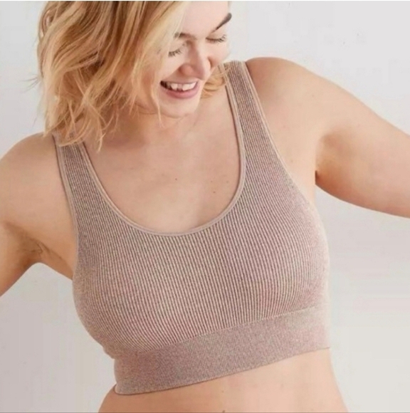 Aerie Ribbed Bra Women's Size Small Oatmeal Beige Colour Neutral EUC - Picture 1 of 10